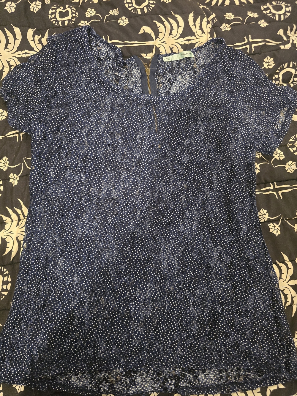 Maurices Navy Blue Short Sleeve Dot Print Top